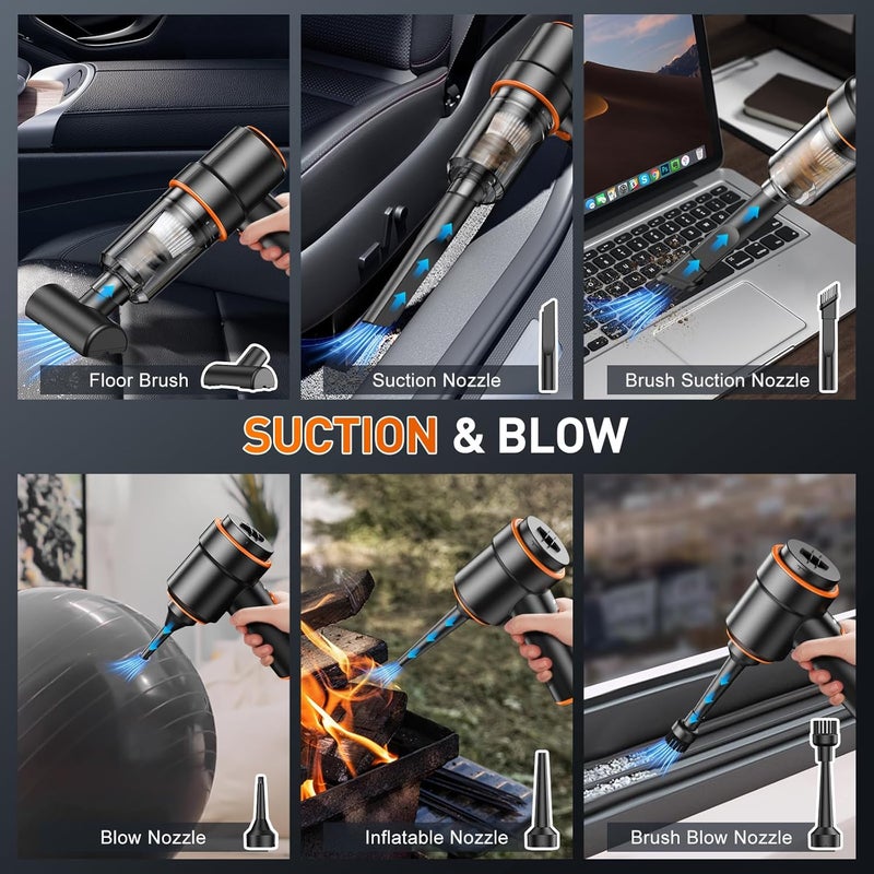MM Handheld Car Vacuum Cleaner, 11000PA Vacuum Cleaner & Air Duster, 120W High Power Vacuum Portable Cordless, Hand Held Vacuum Rechargeable with Multi-Nozzles & LED Light for Home, Car, Office - Image 5